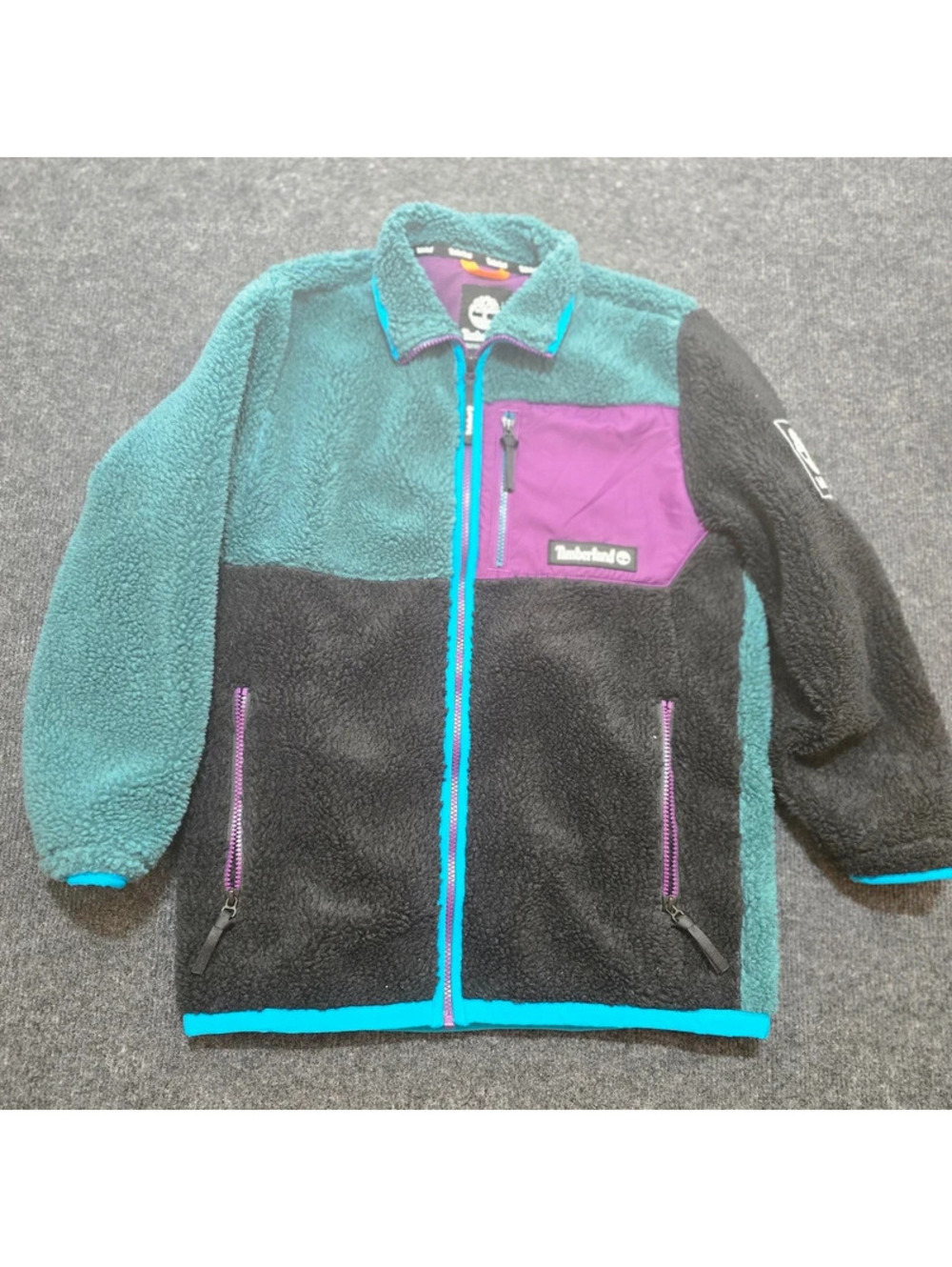 Timberland Polar YC Outdoor Archive Sherpa Fleece Jacket XS Teal Purple Black
